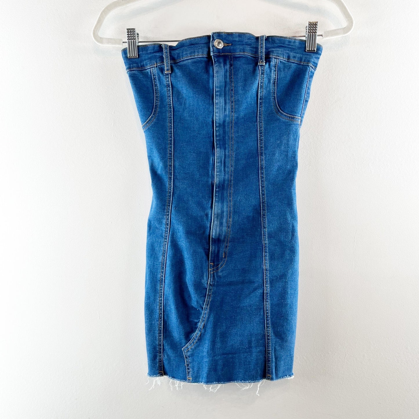 Edikted Strapless Ebony Bodycon Denim Mini Dress Blue Small
