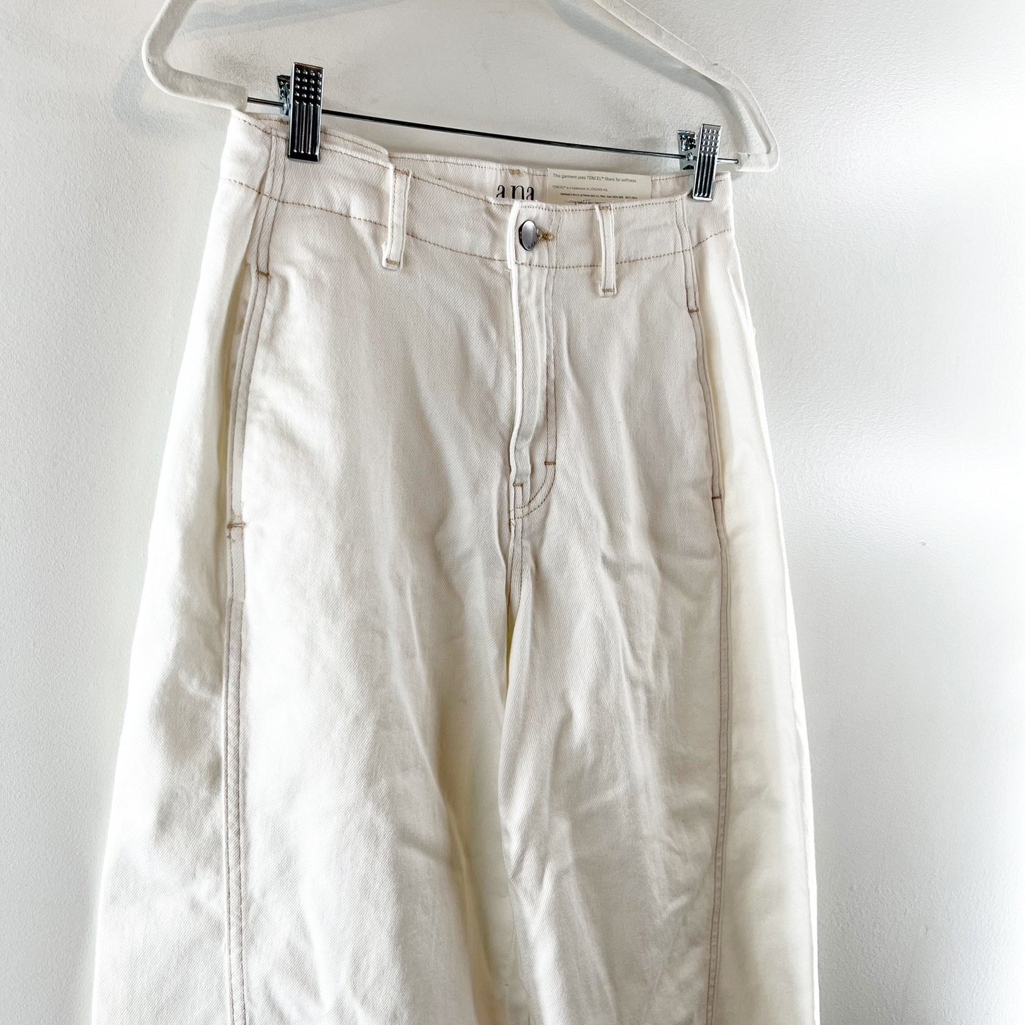A.N.A High Rise Wide Leg Cropped Soft Barrel Pants White Ecru 4
