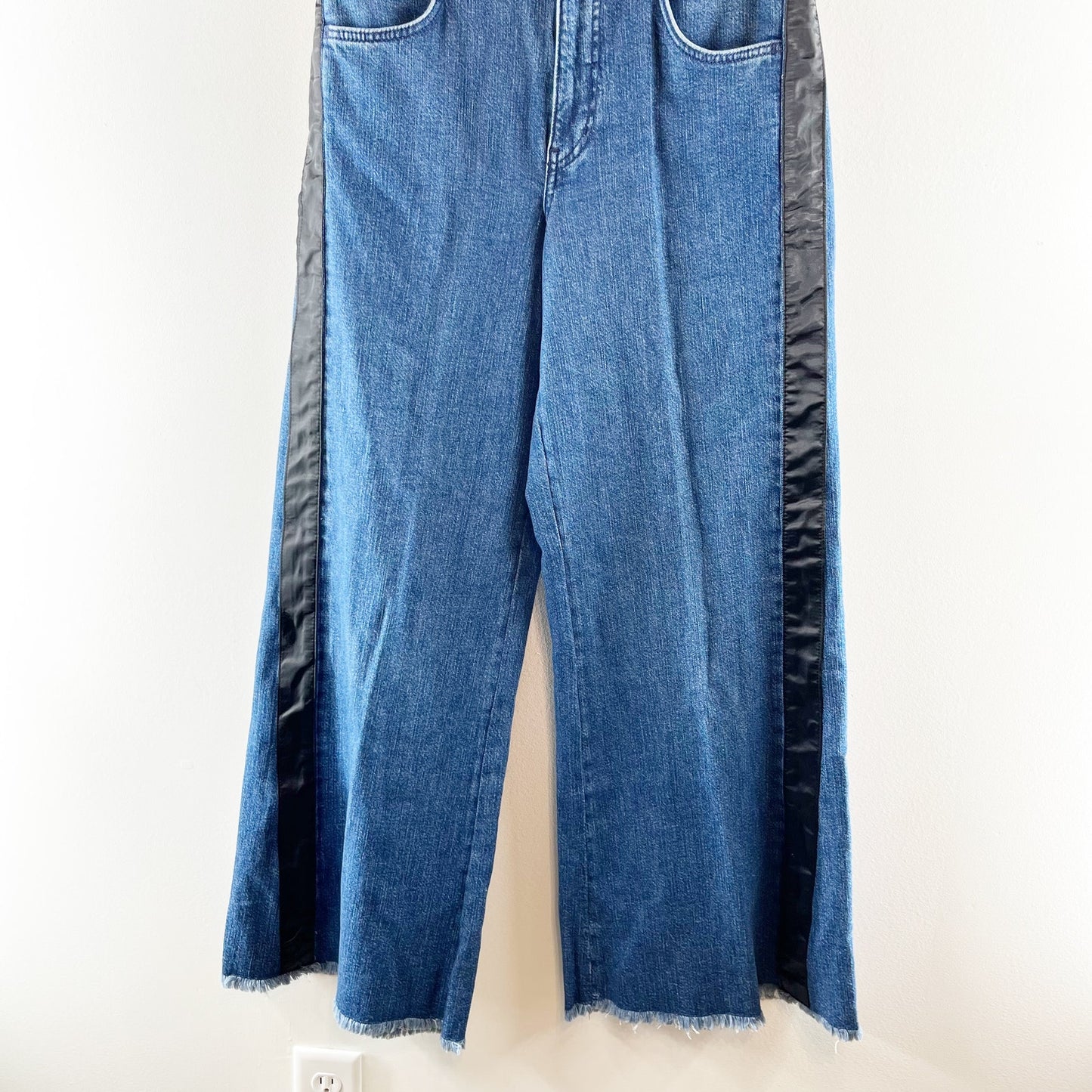 Pilcro Adi High Waisted Denim Tuxedo Stripe Trim Wide Leg Jeans Blue 27 / 4