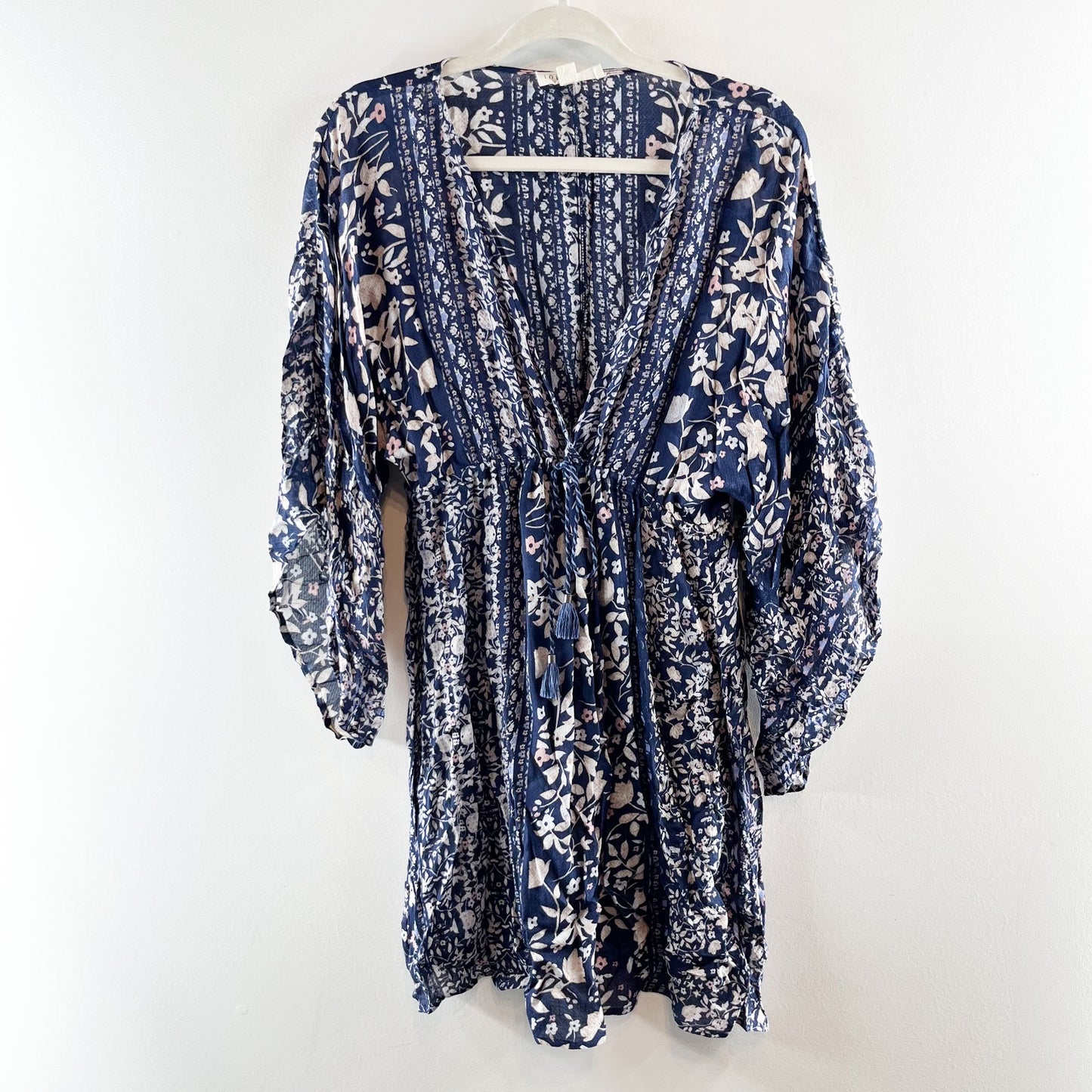 Lovestitch Kimono Bell Flare Sleeve V Neck Mini Dress Blue Medium