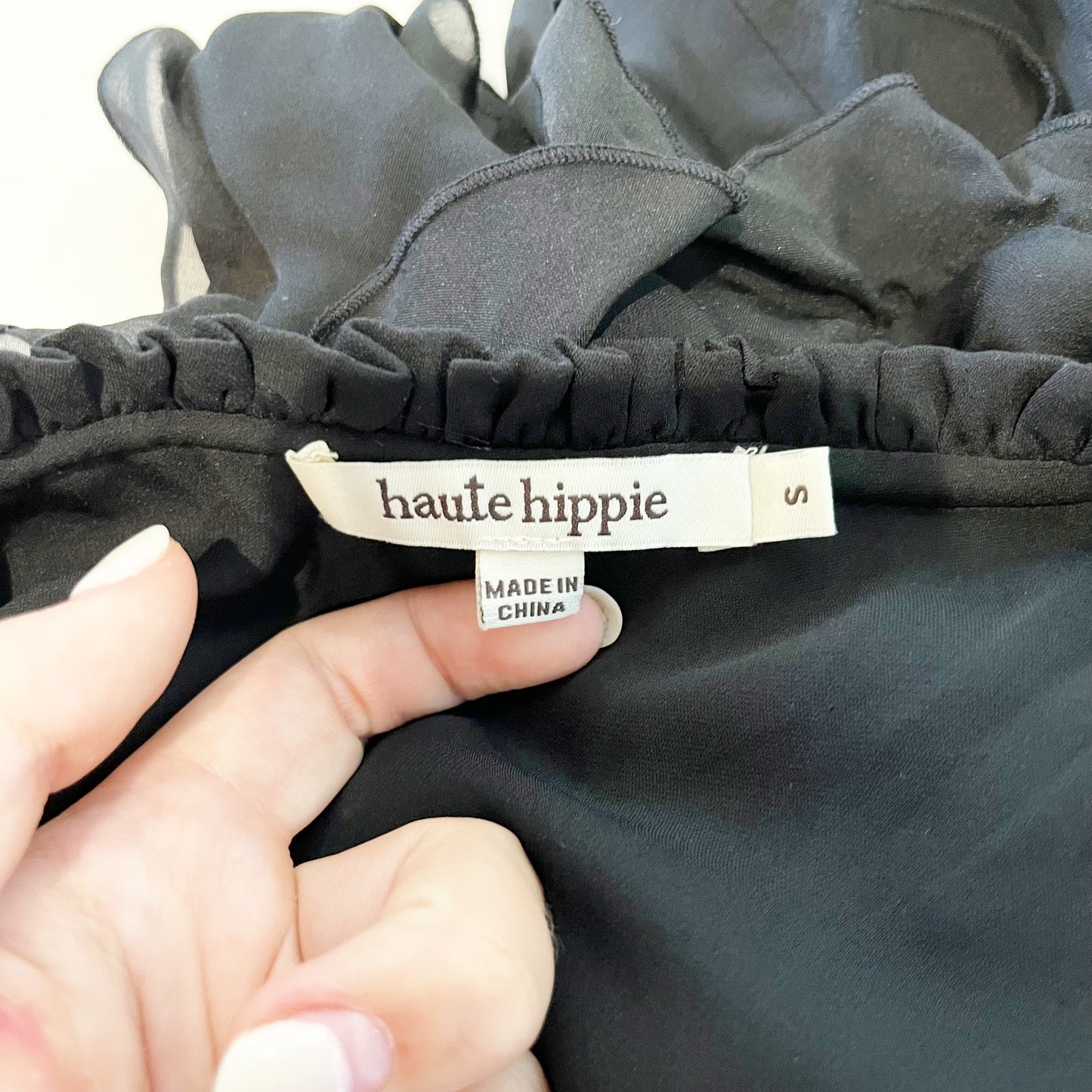 Haute Hippie Ruffled Long Sleeve Button Up Blouse Top Black Small