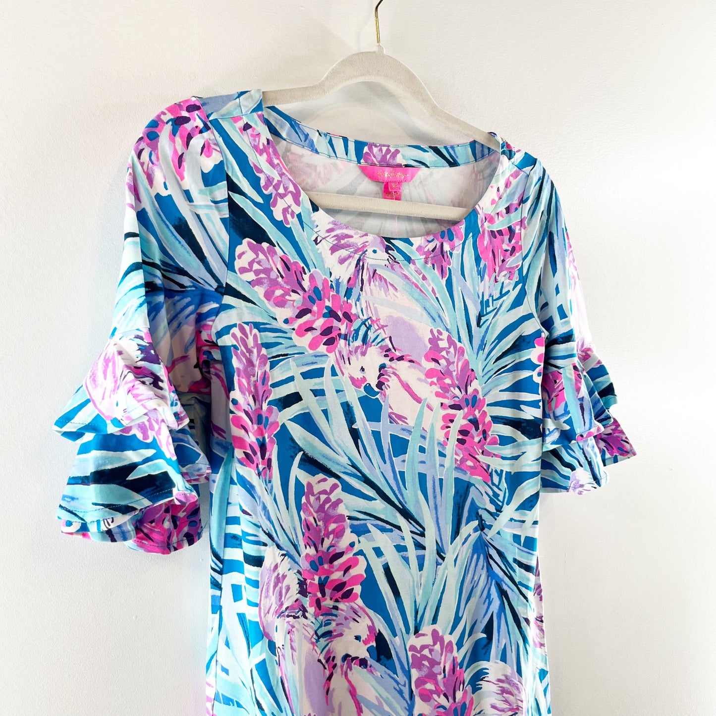 Lilly Pulitzer Short Sleeve Lula Mini Dress in Mr. Peacock Blue Pink XS