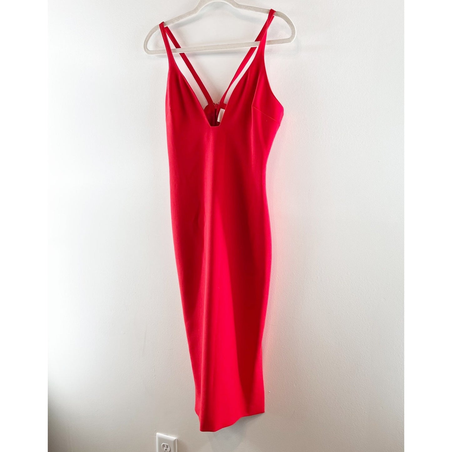 Cinq à Sept Sleeveless Plunging V-Neck Side Slit Slip Midi Dress Red US 8