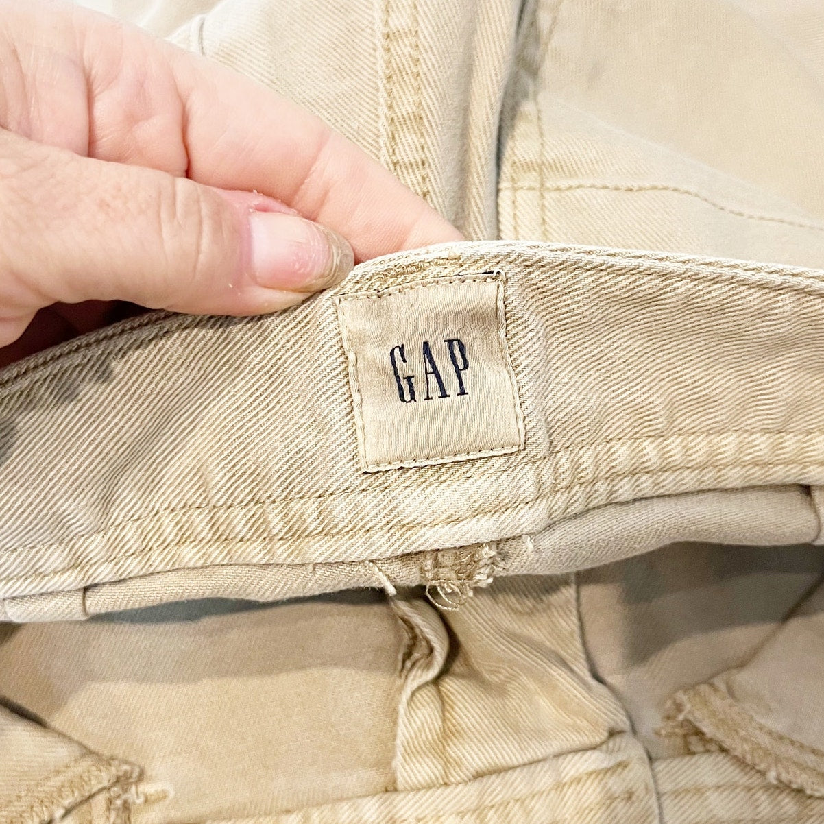 Gap Relaxed Fit High Rise Wide Leg Cropped Denim Chino Khaki Jeans Tan 4