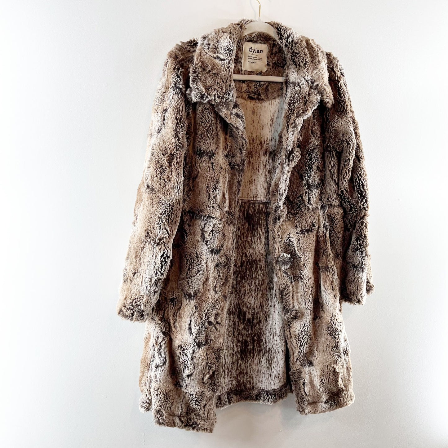 Dylan Anthropologie Long Sleeve Button Up Faux Fur Coat Jacket Brown Medium