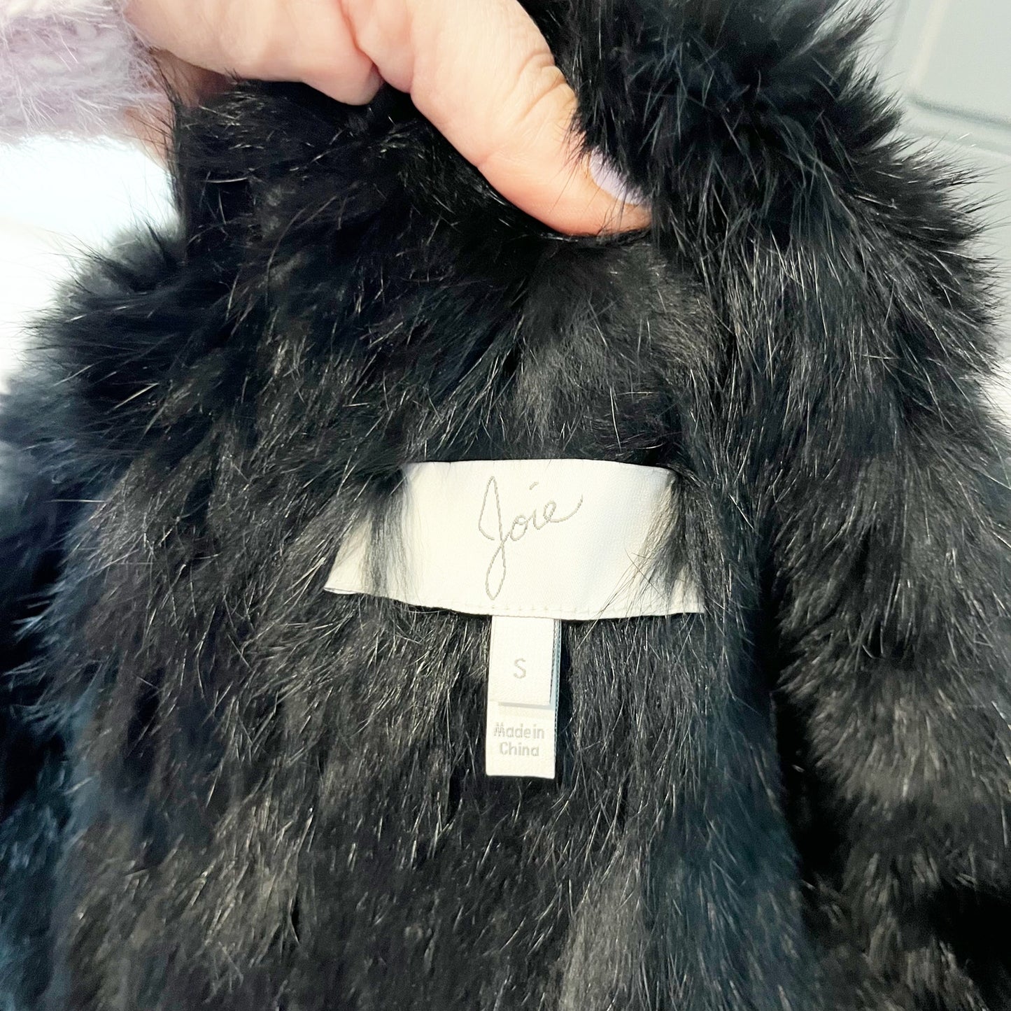 Joie Andoni Sleeveless Draped Open Front Rabbit Fur Vest Black Small