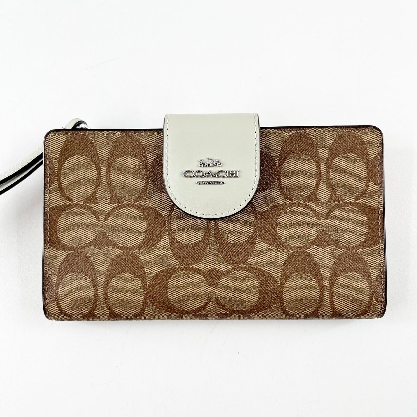 Coach Signature C Canvas Phone Tech Wallet Wristlet Brown Sage Green