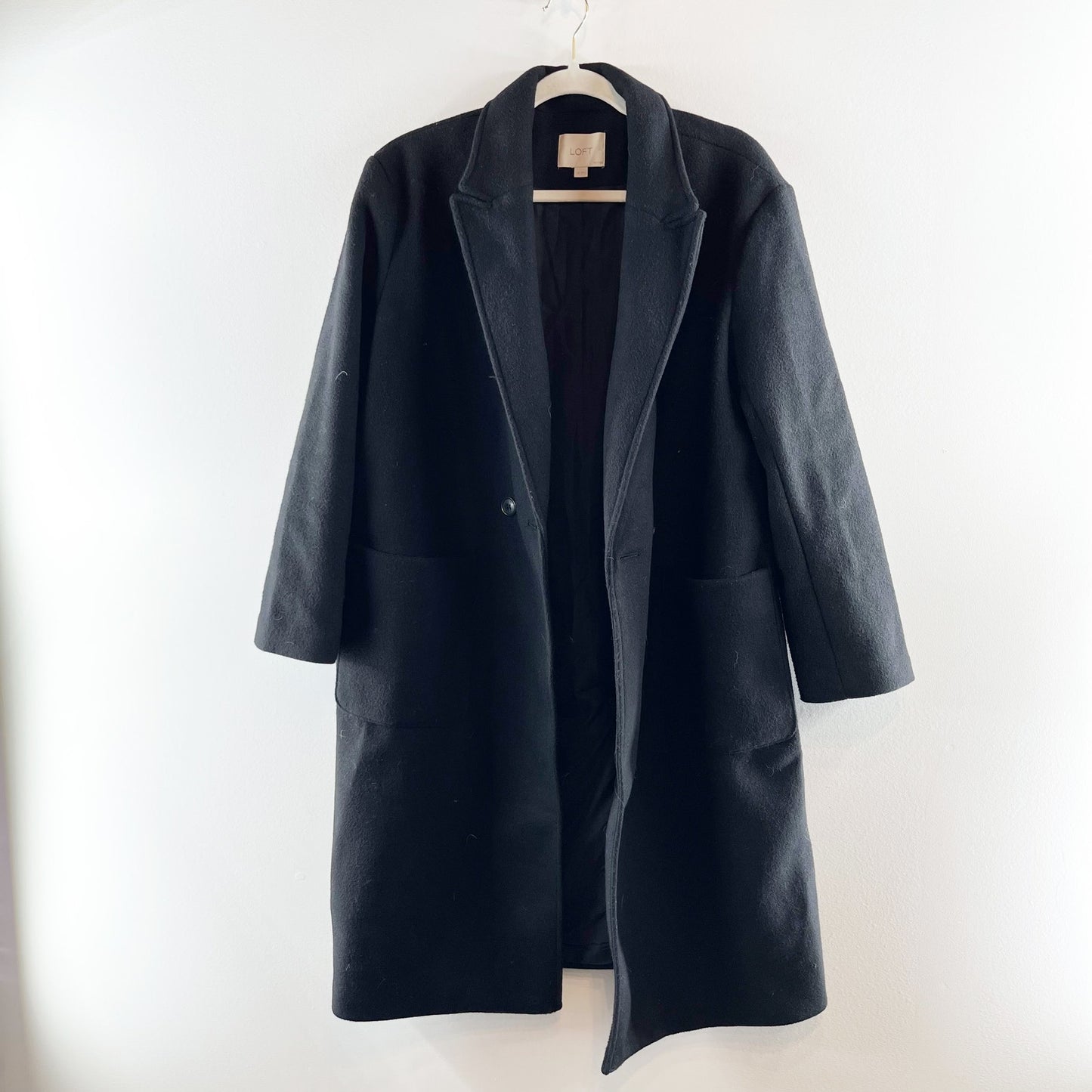 LOFT Modern Long Sleeve Doubleface Peacoat Trench Jacket Black Large Petite