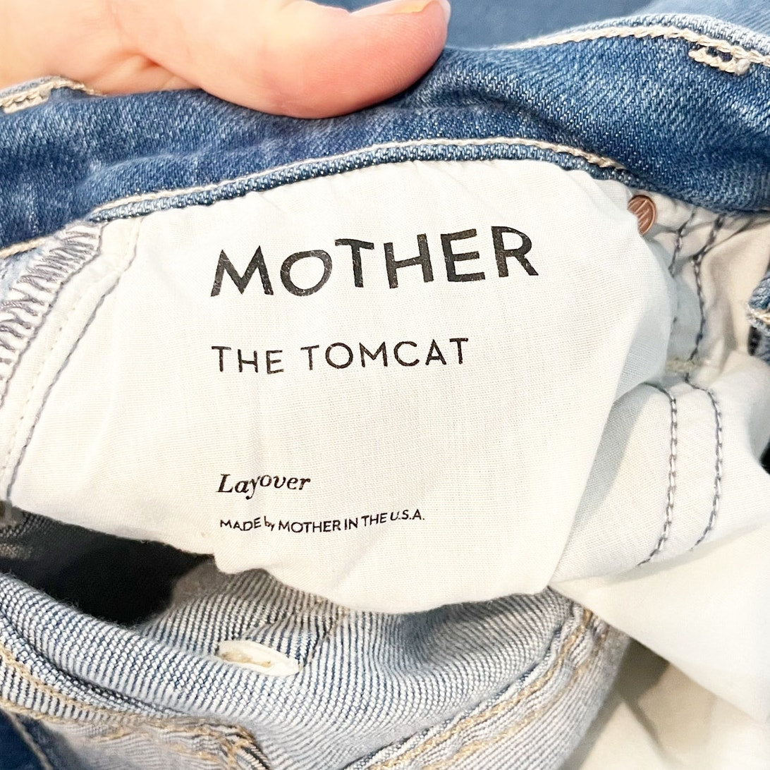 Mother The Tomcat High Rise Straight Leg Ankle Jeans in Layover Blue 25 / 0