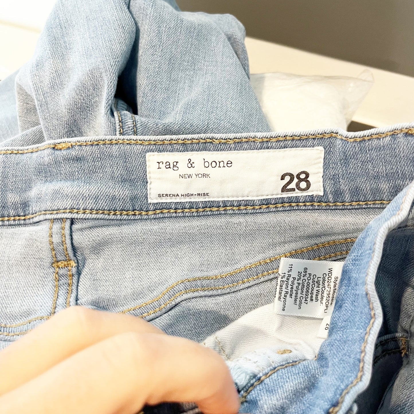 Rag & Bone Serena High Rise Denim Fray Hem Wide Leg Jeans Blue 28