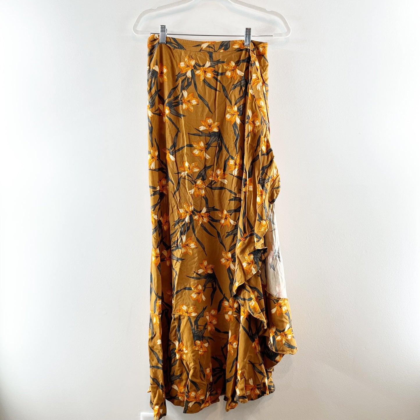 L*Space Desiree High Waisted Ruffle Side Slit Wrap Maxi Skirt Love Song Floral L