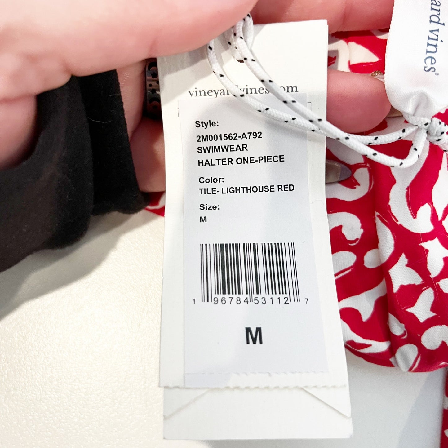Vineyard Vines Open Back Halter One-Piece Swimsuit Tile Lighthouse Red Medium