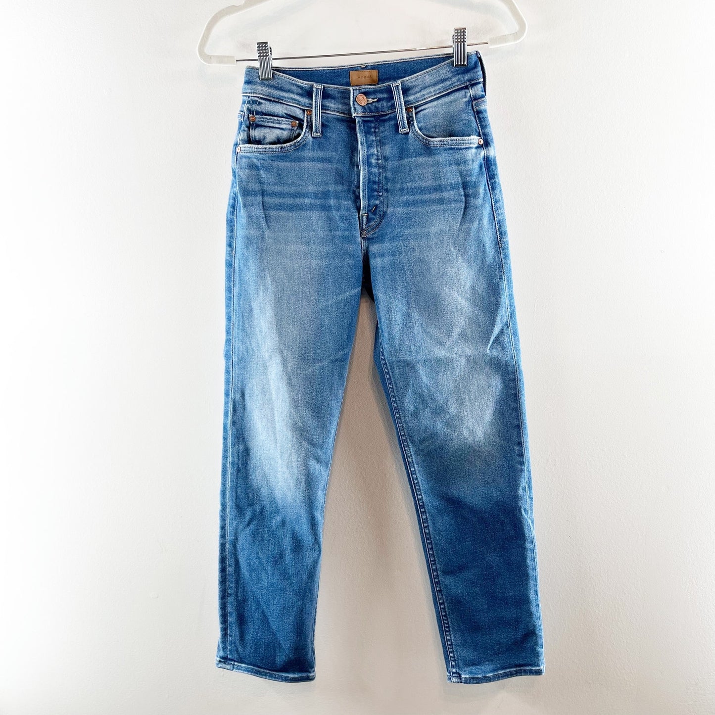 Mother The Tomcat High Rise Straight Leg Ankle Jeans in Layover Blue 25 / 0