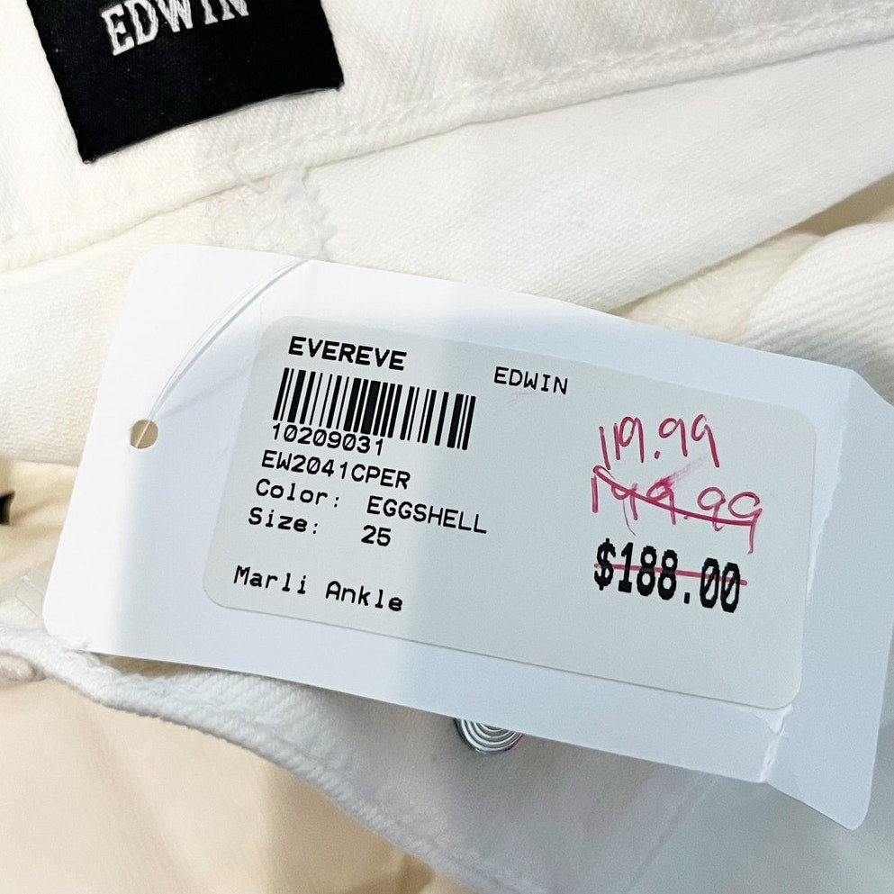 Edwin Marli Ankle High Rise Wide Leg Jeans Eggshell White 25