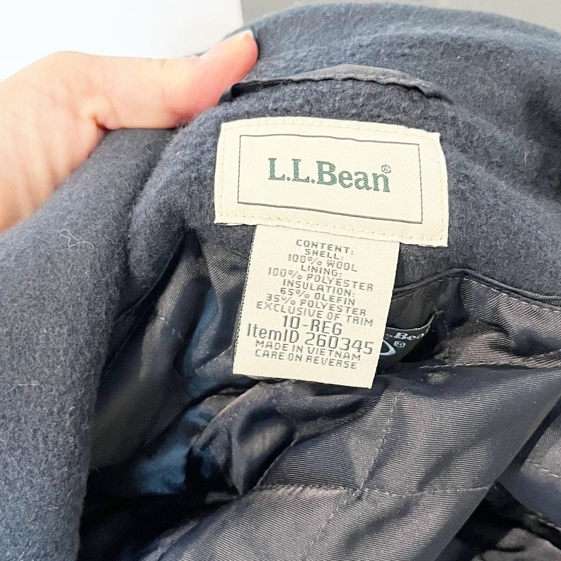 L.L. Bean Classic Lambswoll Insulated Lined Double Breasted Peacoat Navy Blue 10