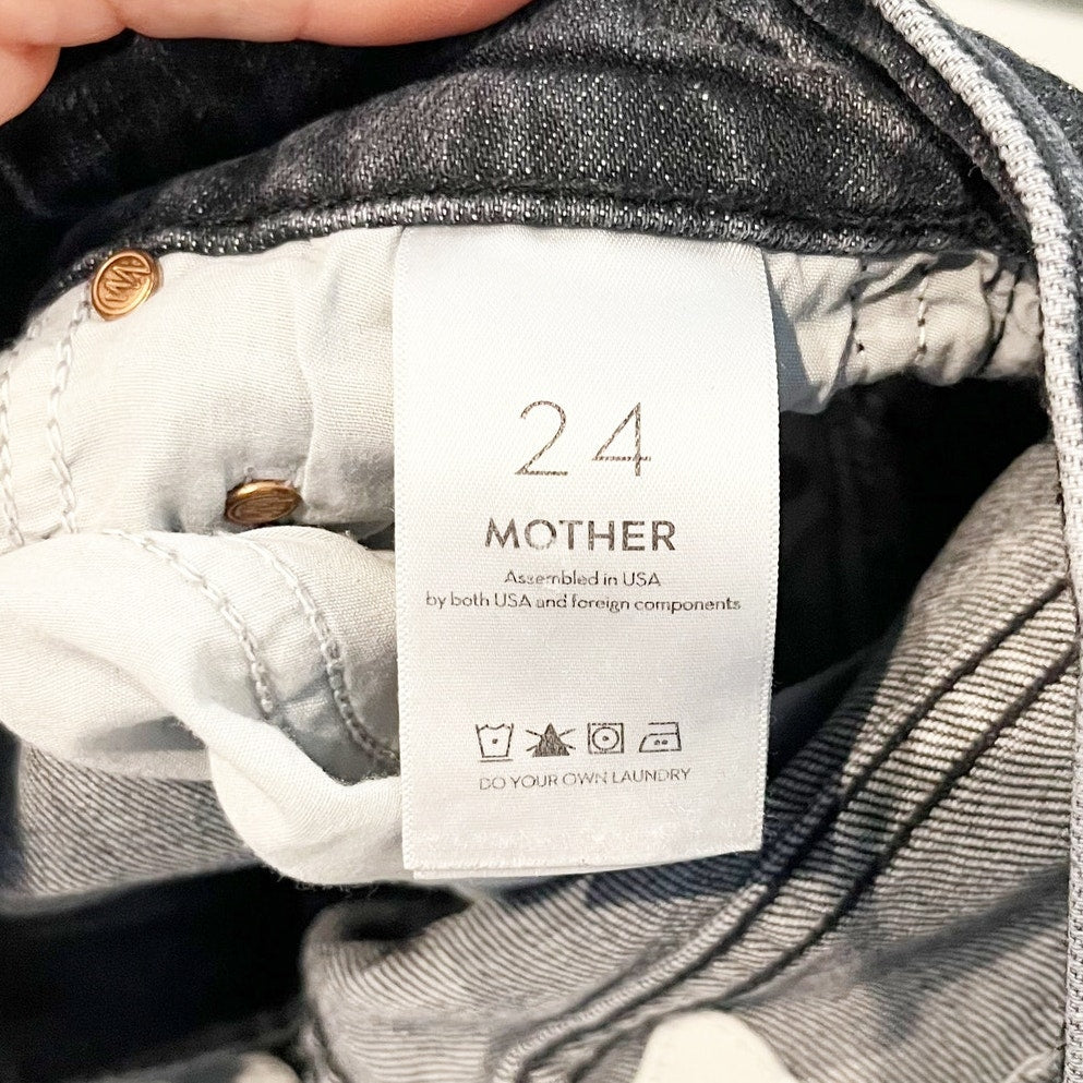 Mother High Waisted Rider Ankle Distressed Jeans After Midnight With Molly Black