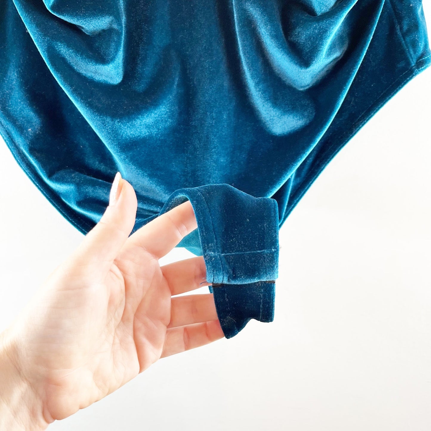 ASOS Design Plunge Strapless Velvet Bodysuit Teal Blue 14