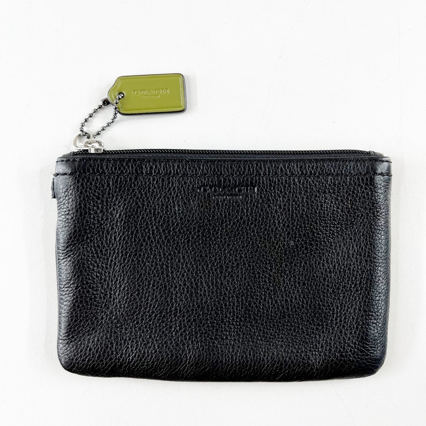 Coach Leather Square Pouch Wallet with Green Hang Tag Black