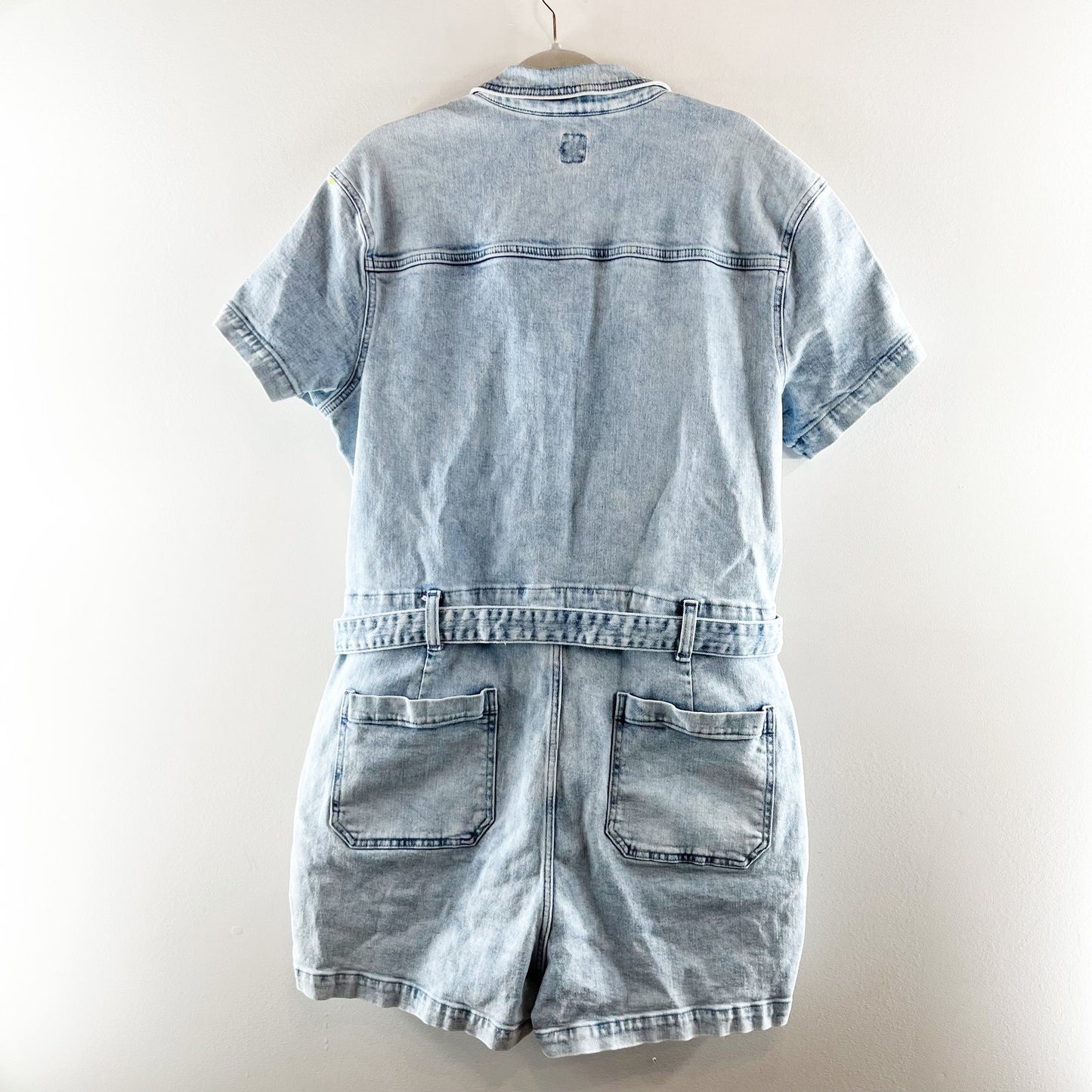 GAP Short Sleeve Tie Waist Denim Romper Light Indigo Wash Blue 20