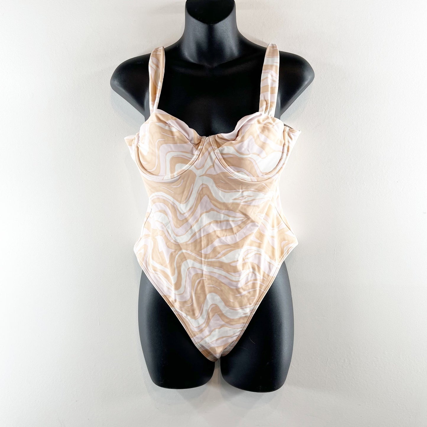 Abercrombie & Fitch Swirl Print Underwire One Piece Swimsuit Cream Pink M
