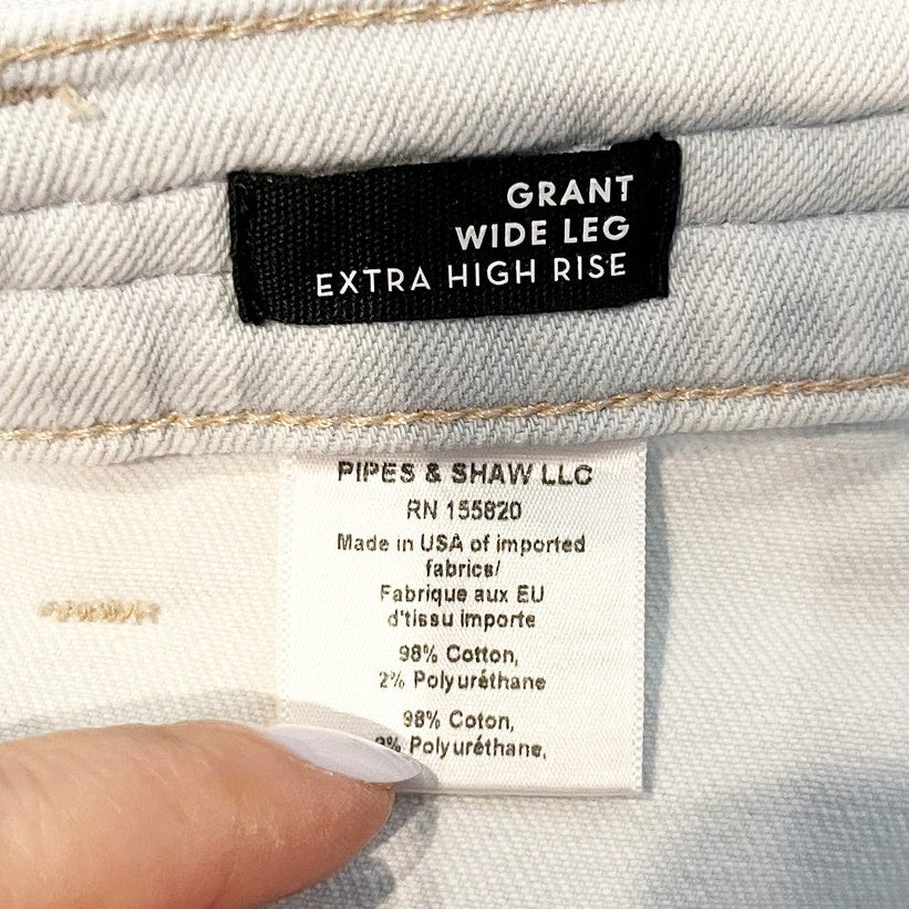 Veronica Beard Grant Braided Waist Extra High Rise Wide Leg Jeans Aspen Blue 10