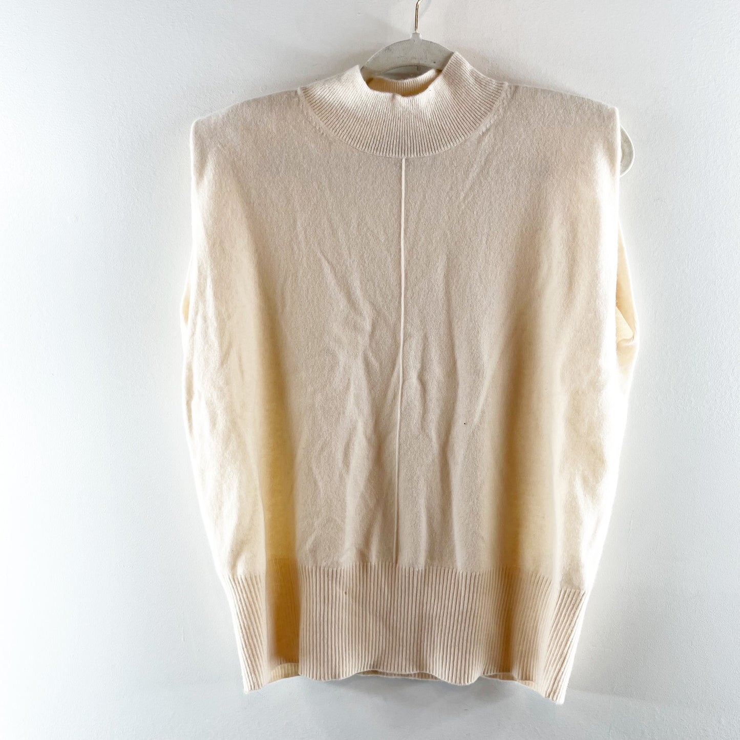 Banana Republic Franca Cashmere Padded Shoulder Sweater Sleeveless Cream Top L
