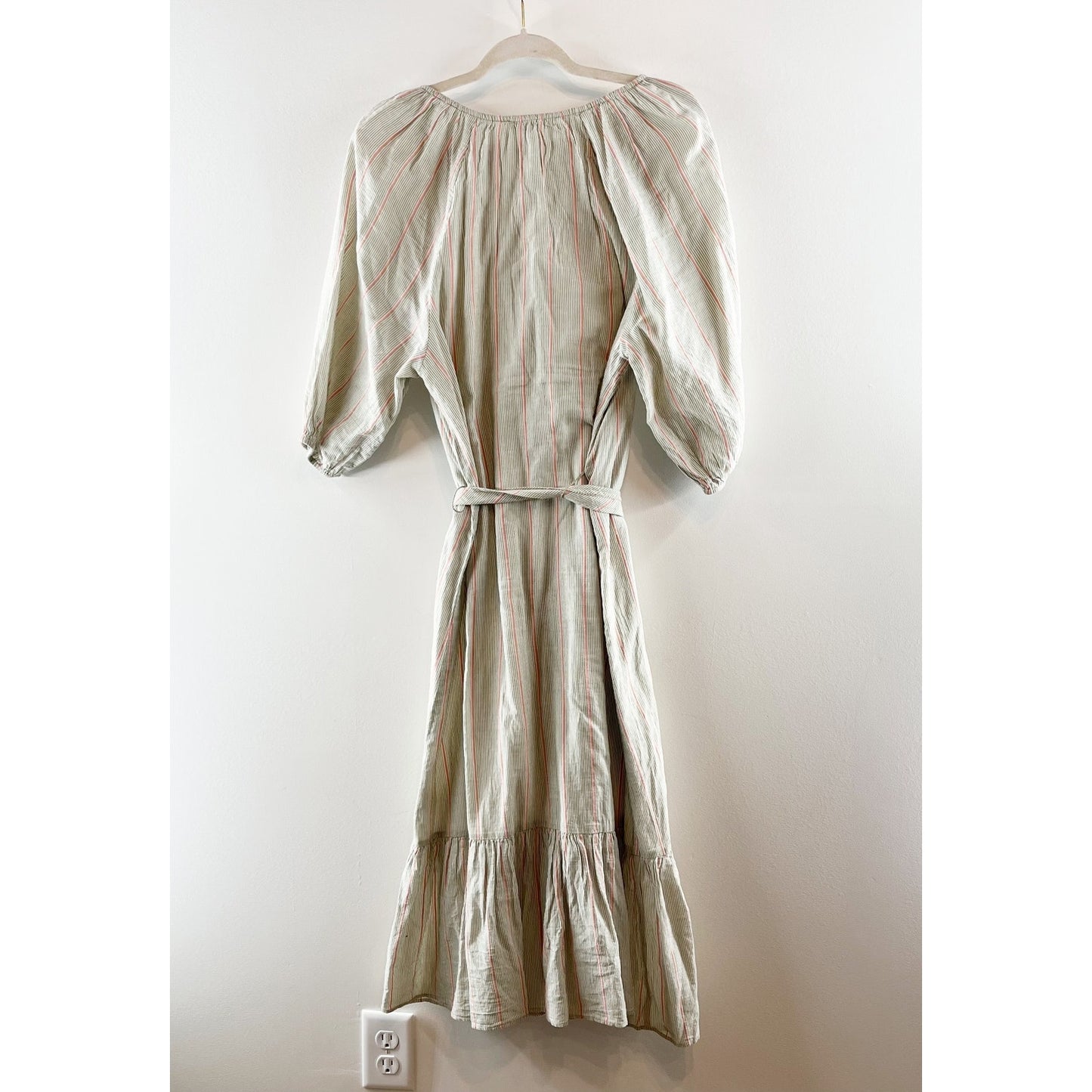 Lilla P Easy Elbow Sleeve Cotton Striped Midi Dress Papaya Stripe Small