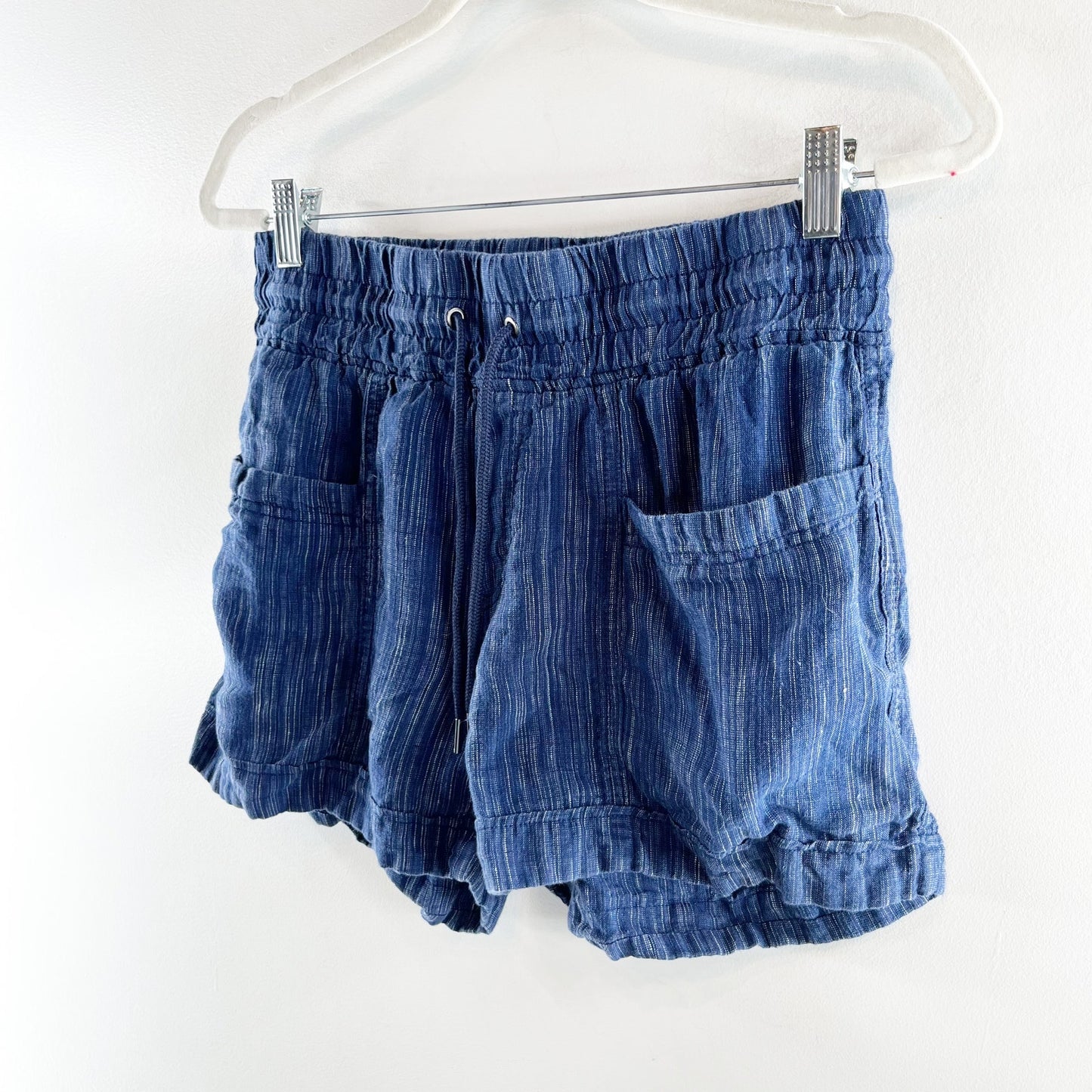 Athleta Cabo Linen Textured Pull On Shorts Blue 6