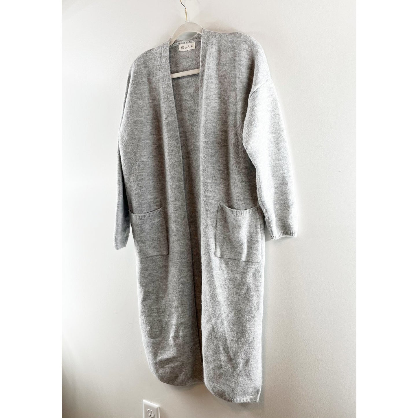 Marled Long Sleeve Open Duster Cardigan Sweater Gray Medium