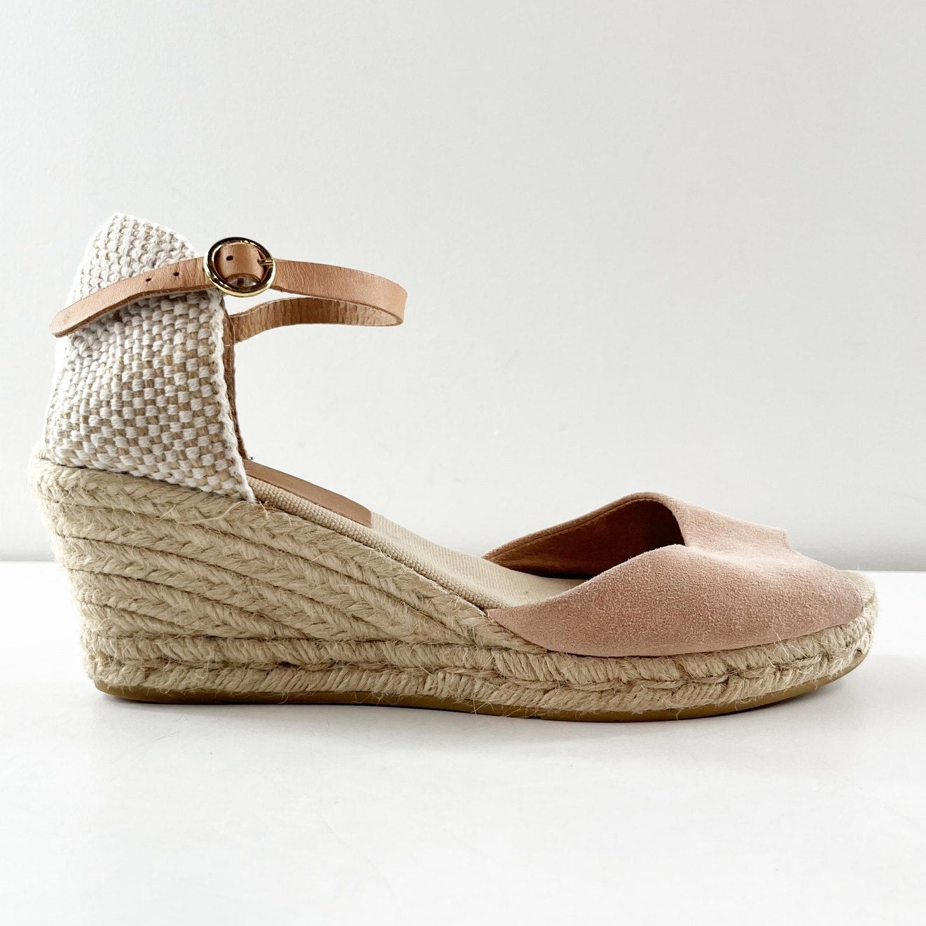 Kanna by Anthropologie Suede Platform Espadrille Wedge Sandals Beige 40