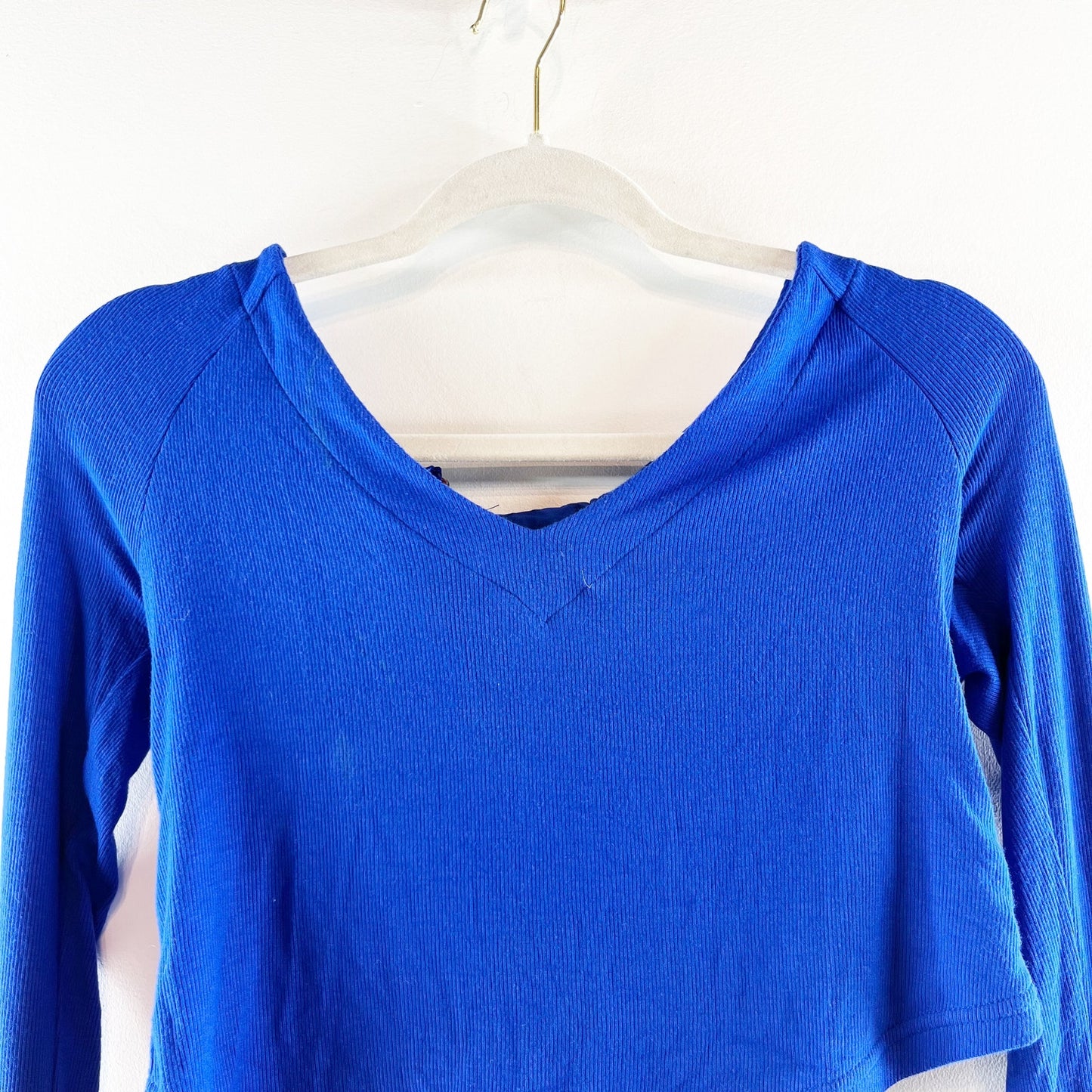 Free People Long Sleeve Looking Forward Back Cutout Tie Crop Top Blue Small