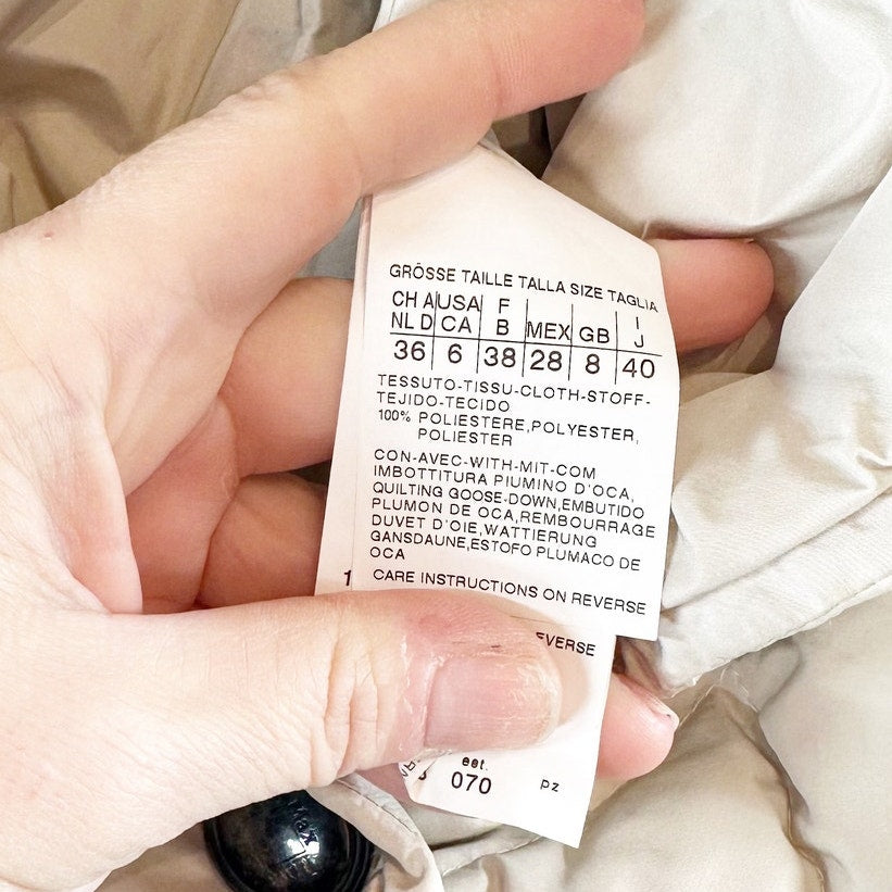 Max Mara Quilted Down Oversized Collar Belted Puffer Coat Jacket Cream 6