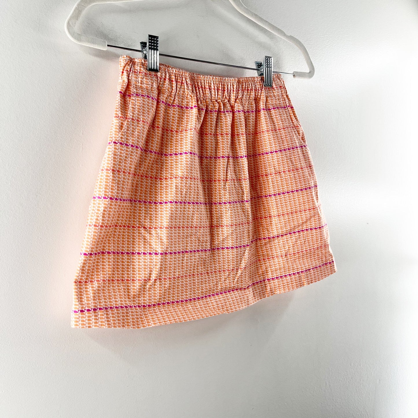 Vineyard Vines Whale Print Stripe Stretch A-Line Pull-On Mini Skirt Peach Medium