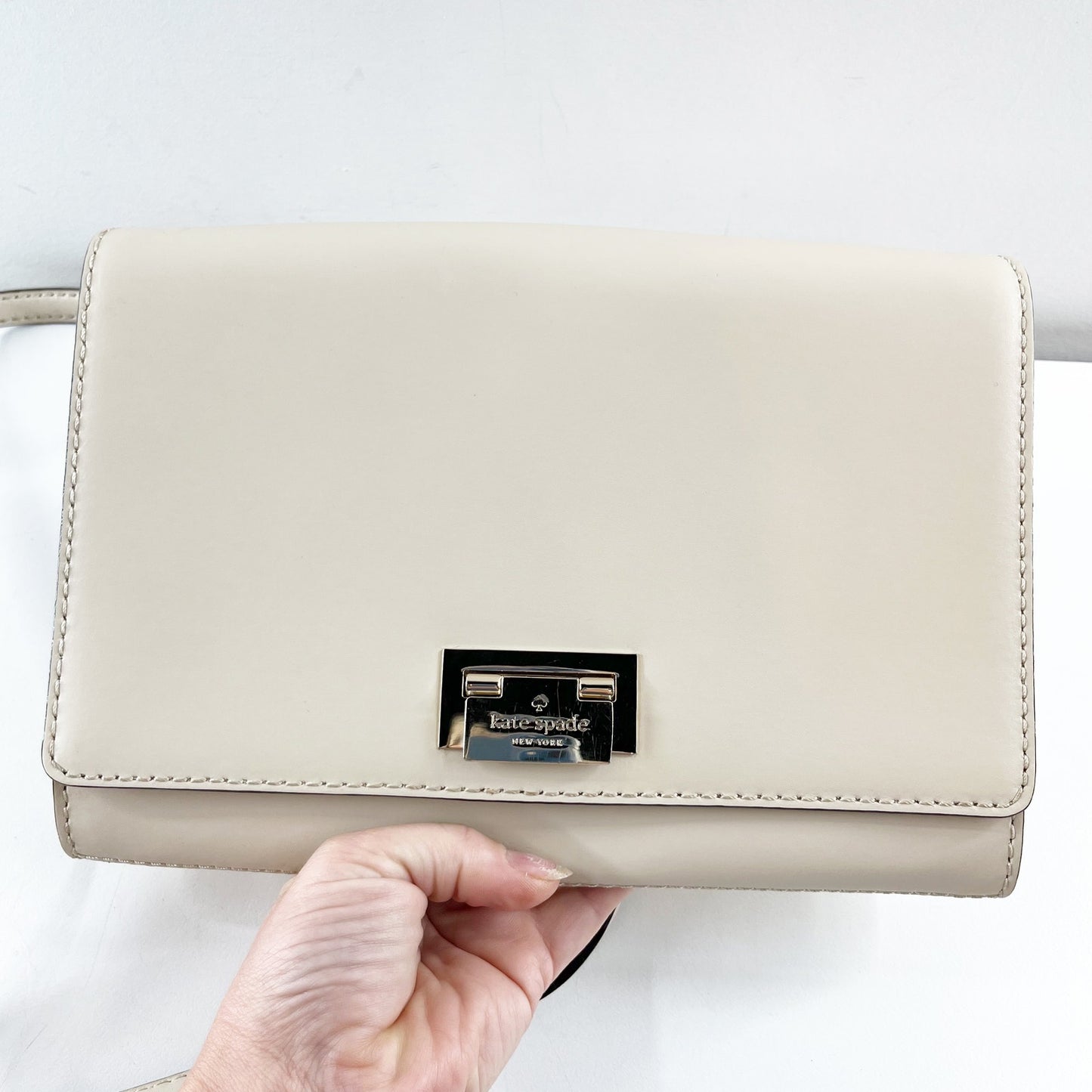 Kate Spade Fiona Leather Crossbody Flap Purse Bag Cream