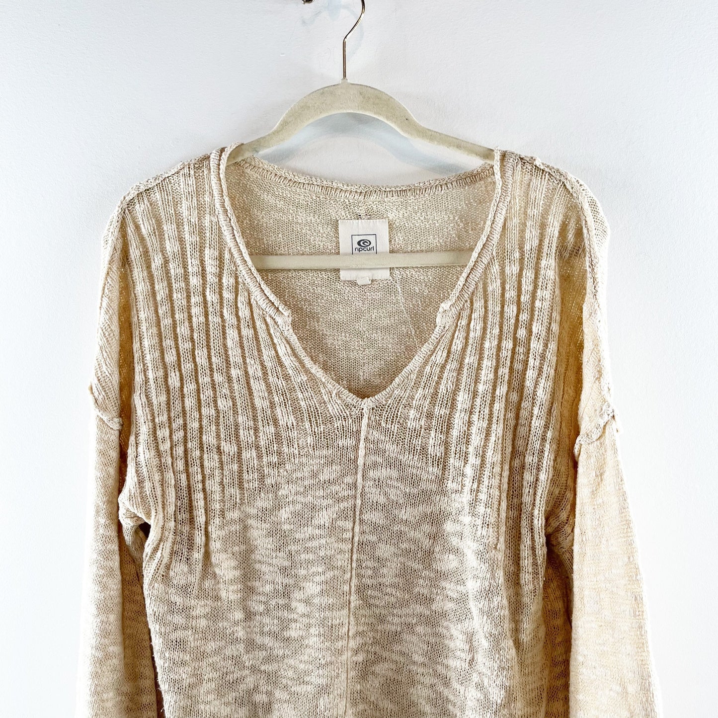 Rip Curl Long Sleeve Lightweight V Neck Sweater Tan Medium