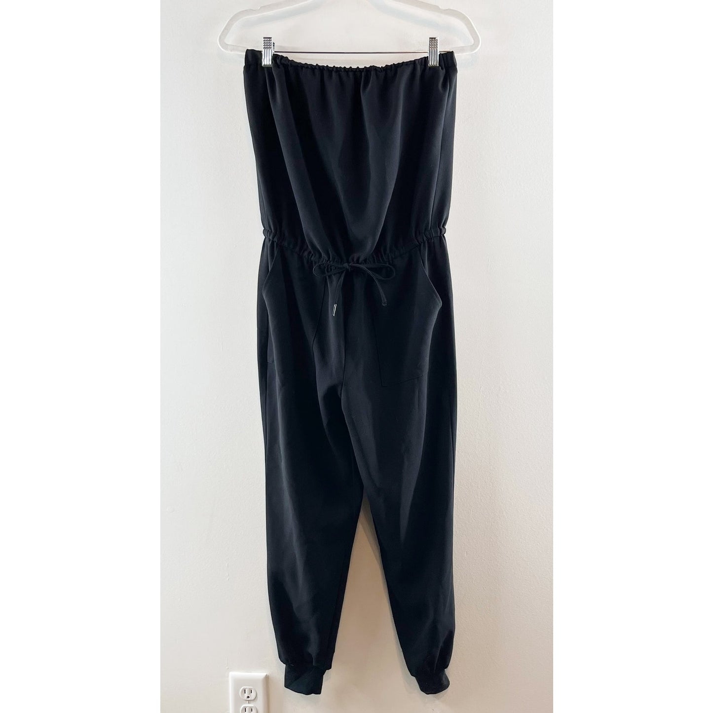 Joie Fairly Strapless Drawstring Waist Pocket One Piece Jumpsuit Caviar Black XS