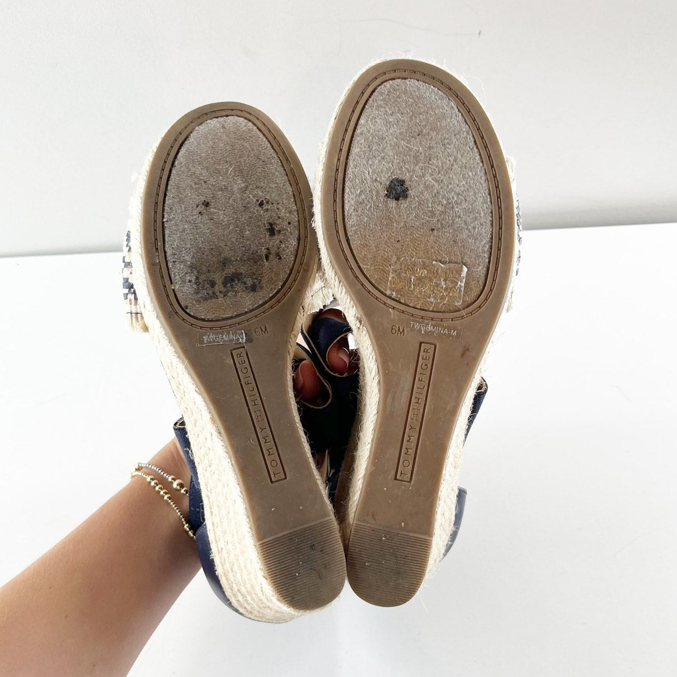 Tommy Hilfiger Yemina Ankle Strap Espadrille Wedge Sandals Navy Blue 6