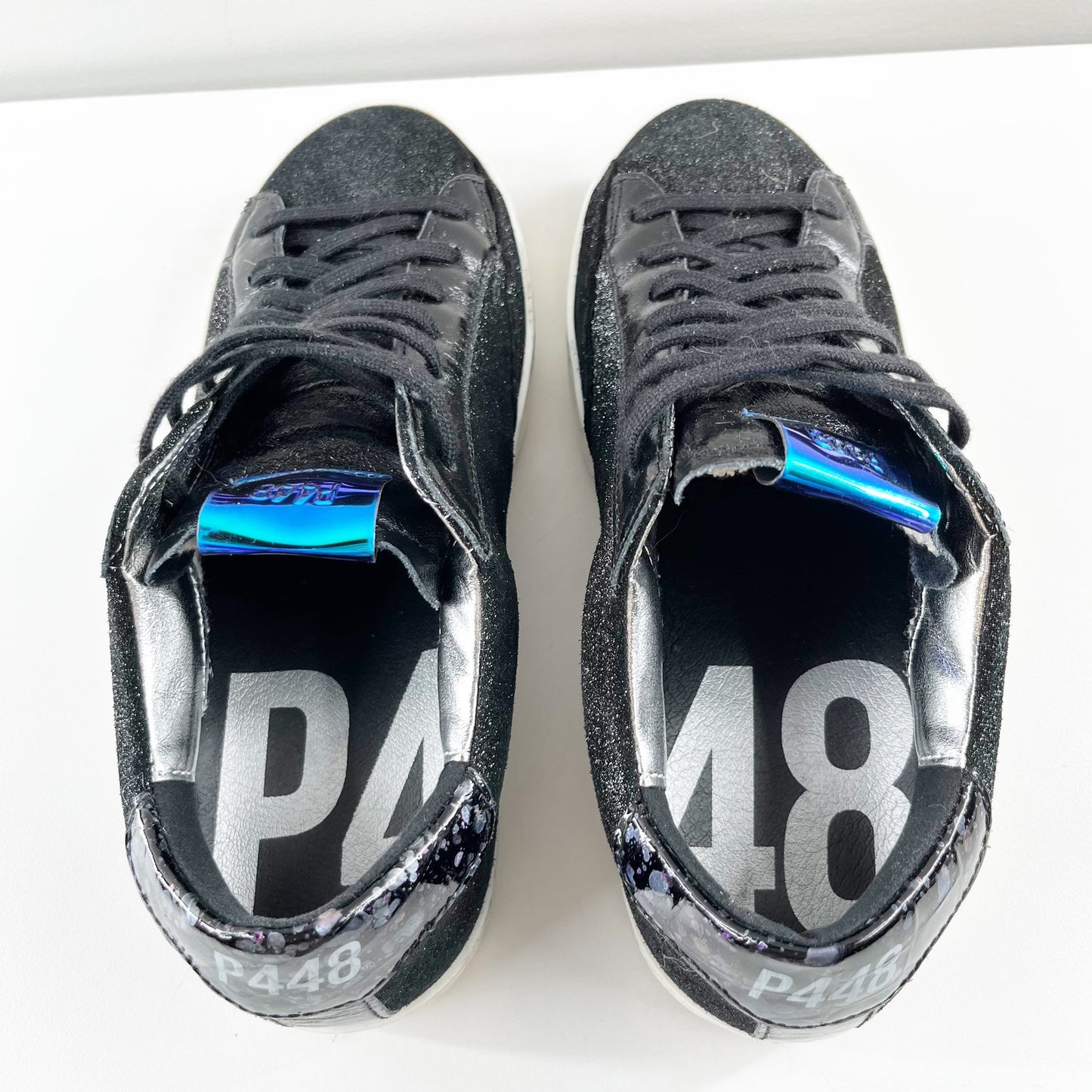 P448 John Sparkle Glitter Skateboard Shoes Sneakers Black 37 / 7