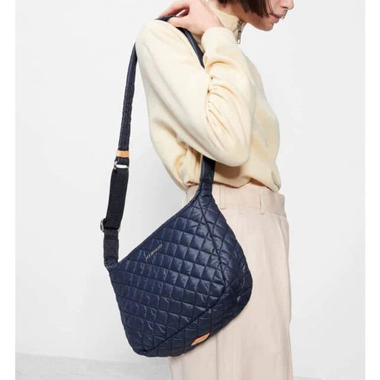 MZ Wallace Small Parker Deluxe Quilted Crossbody Bag Dawn Navy Blue
