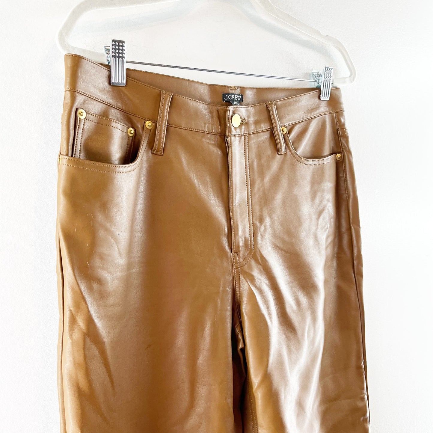 J. Crew Slim High Rise Cropped Faux Leather Pants in Rich Brown 30 Tall