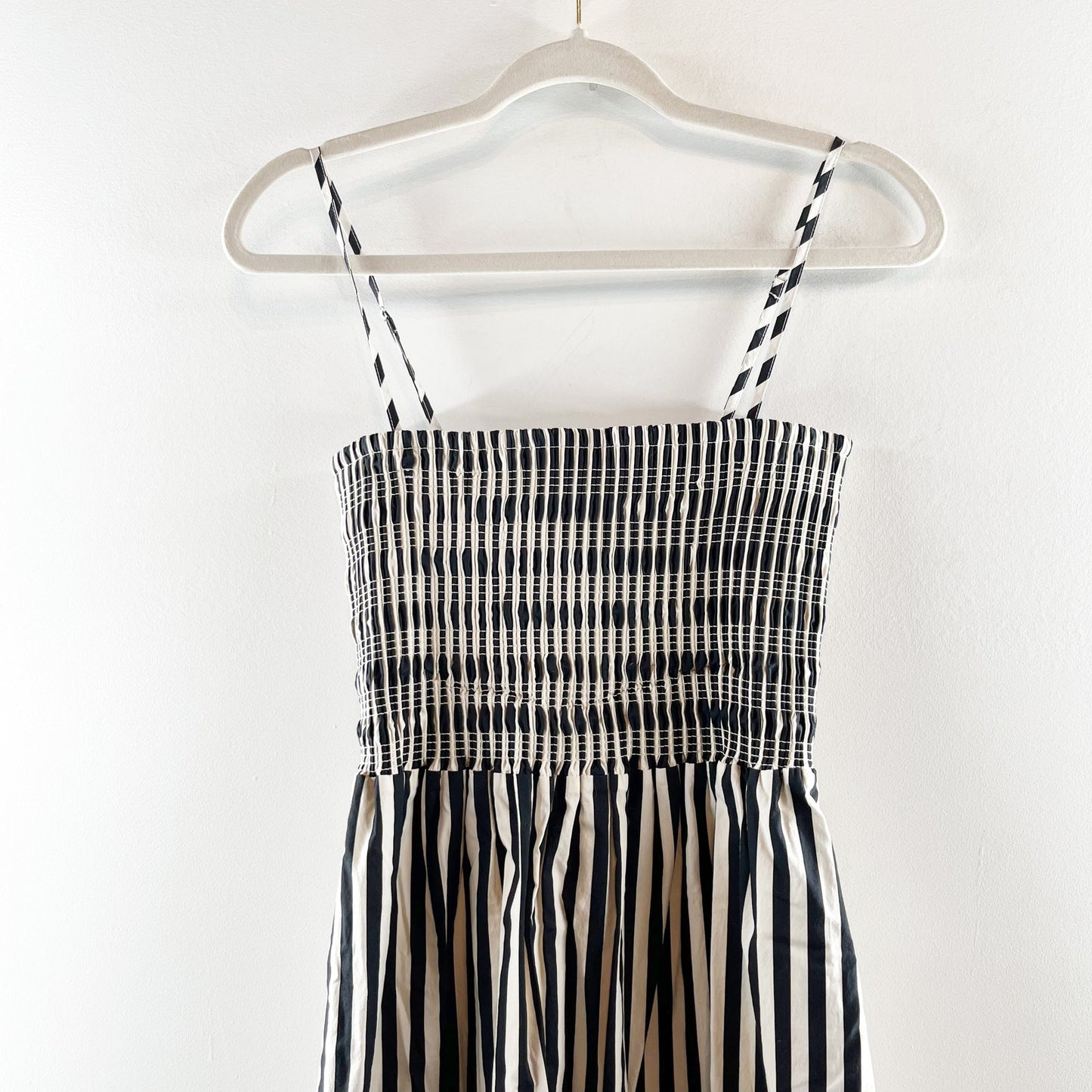 Evereve Cecilia Striped Sleeveless Smocked Maxi Dress Black White Medium