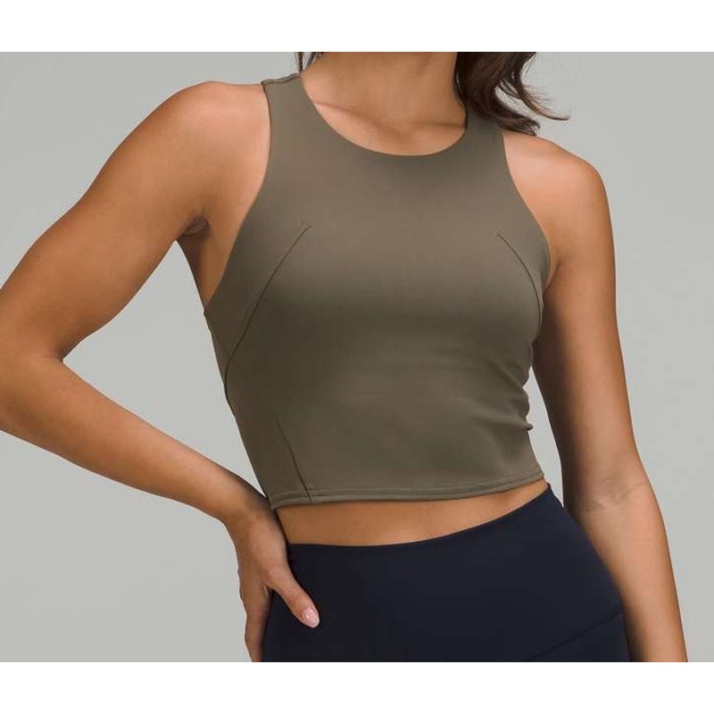Lululemon Invigorate Training Cropped Tank Top with Built-in Bra Carob Brown 6