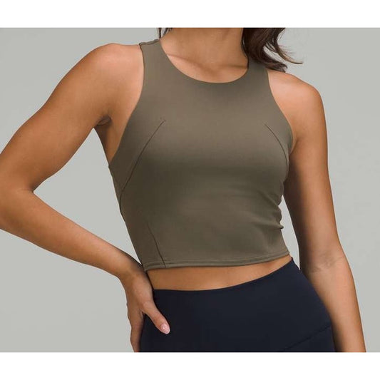 Lululemon Invigorate Training Cropped Tank Top with Built-in Bra Carob Brown 6