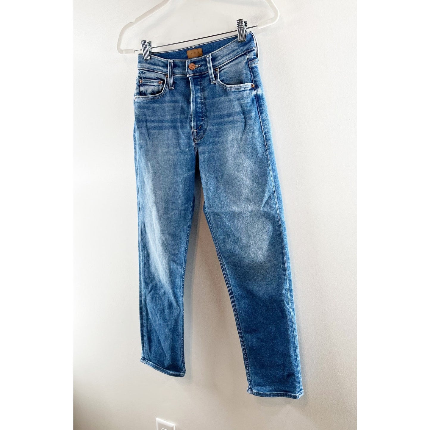 Mother The Tomcat High Rise Straight Leg Ankle Jeans in Layover Blue 25 / 0