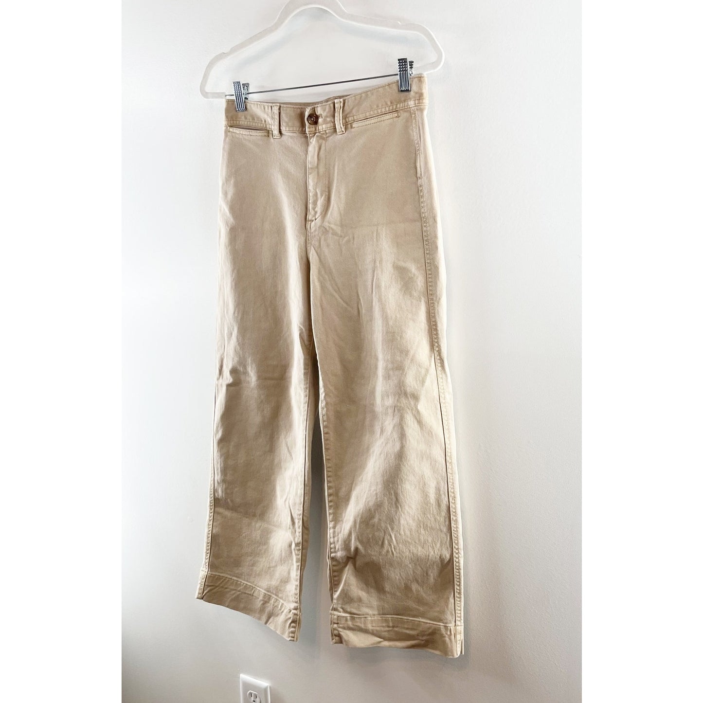 Gap Relaxed Fit High Rise Wide Leg Cropped Denim Chino Khaki Jeans Tan 4