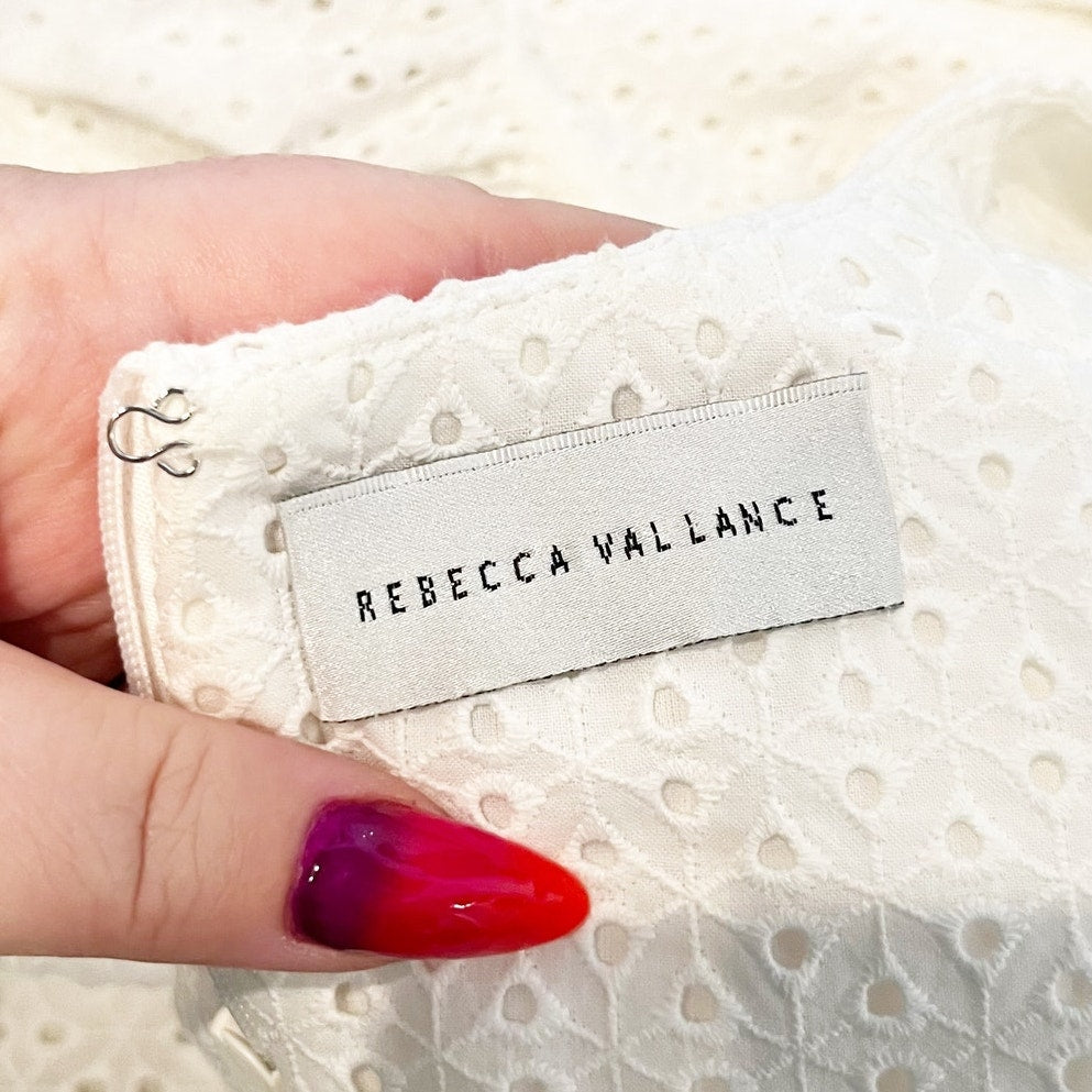 Reecca Vallance Short Sleeve Eyelet Lace Cotton Mini Dress White 0