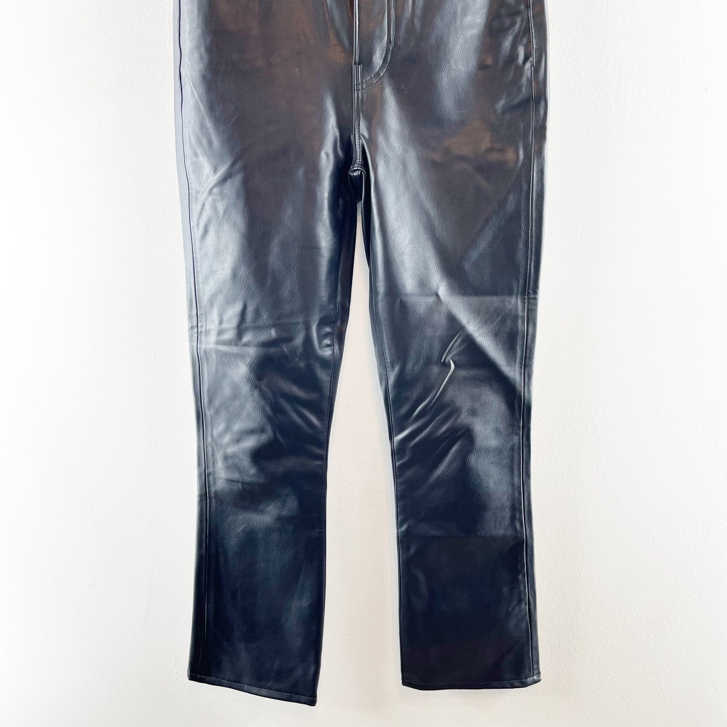 Veronica Beard High Rise Carly Kick Flare Vegan Leather Pants Black 26