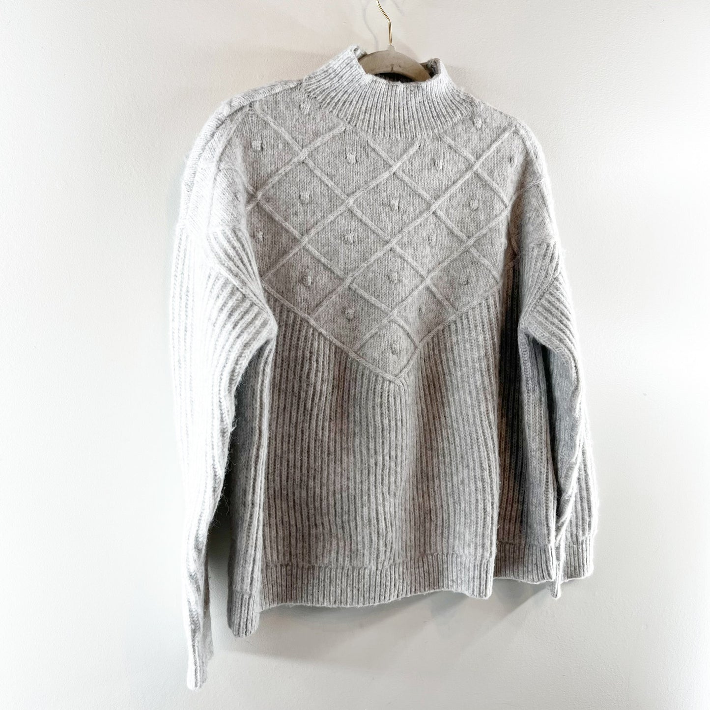 Calvin Klein Mockneck Long Sleeve Popcorn Pullover Sweater Gray Medium