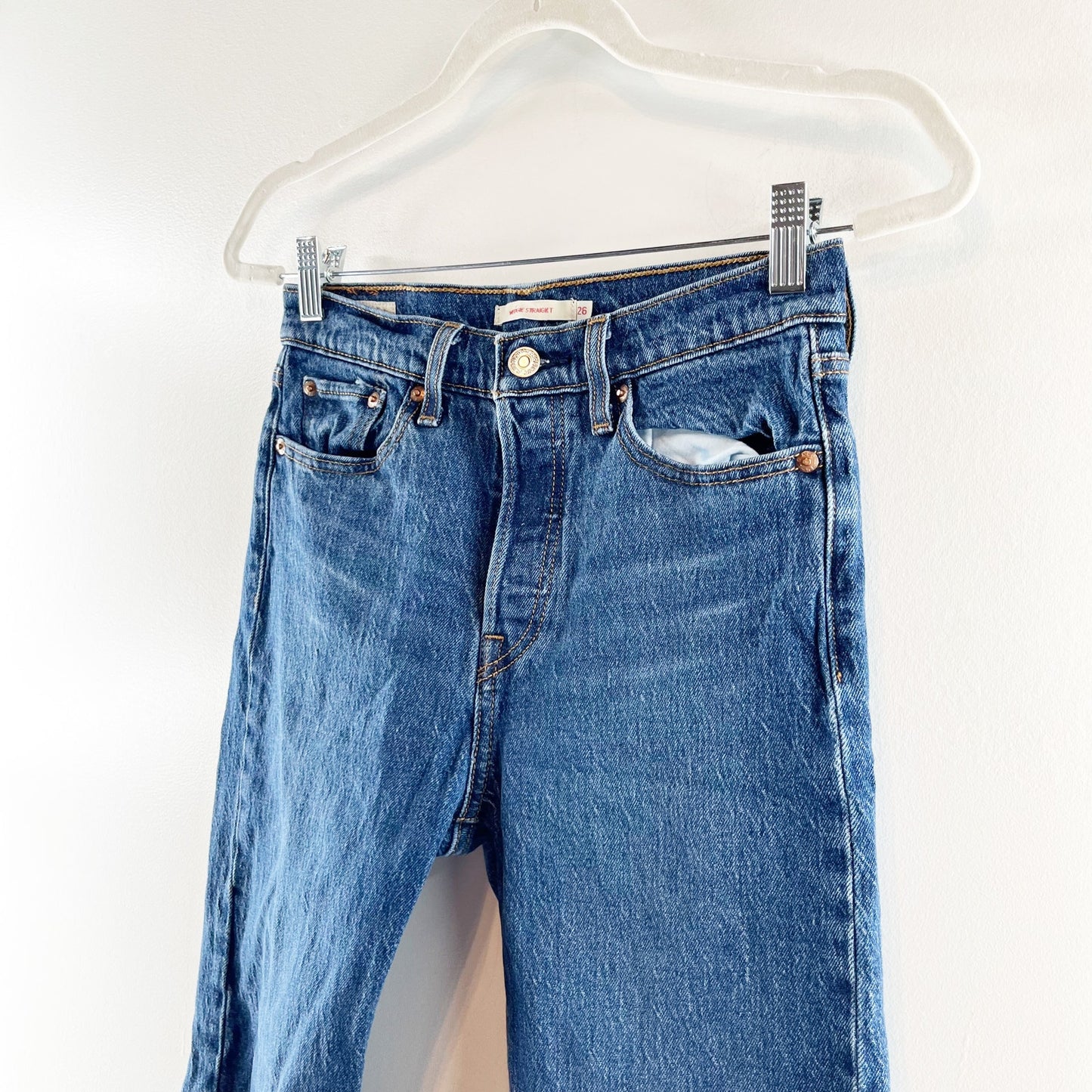 Levi's Wedgie Fit High Rise Straight Jeans Dark Wash Blue 26