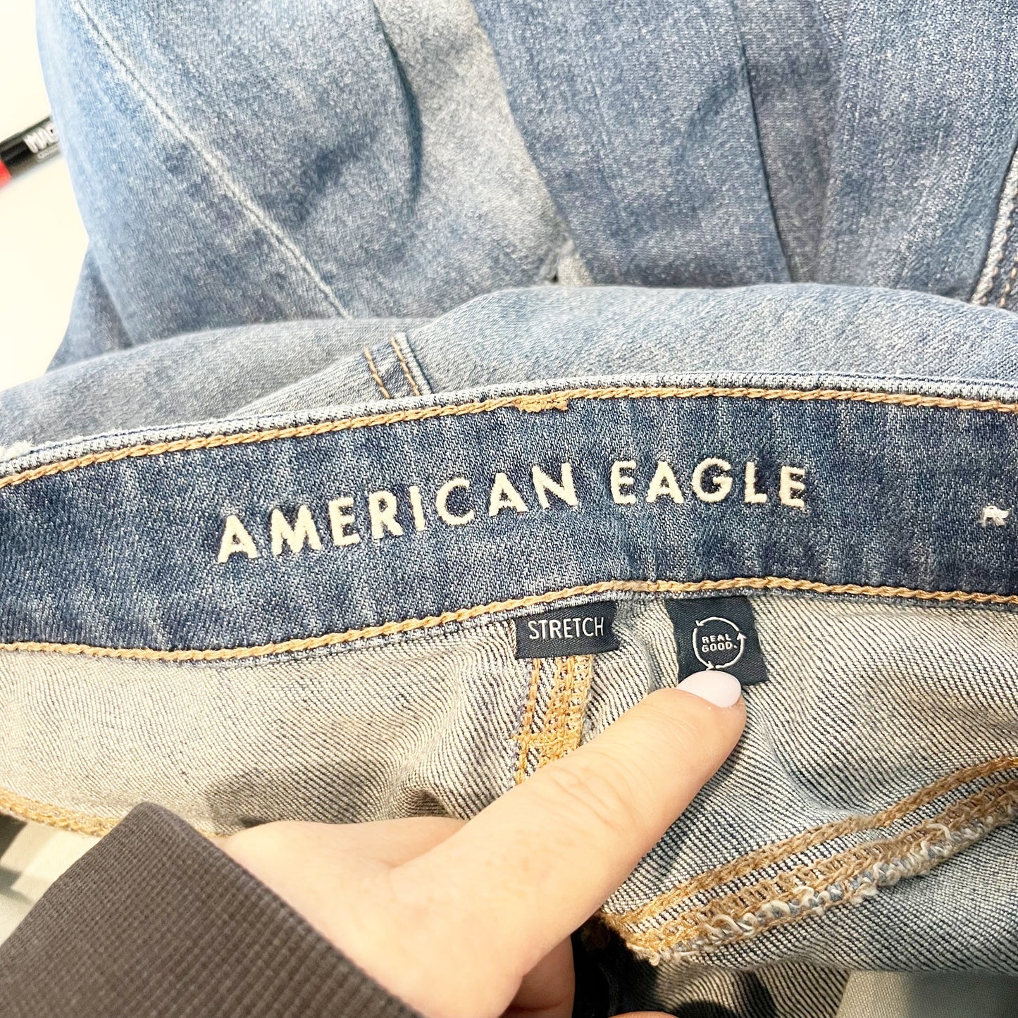 American Eagle Super High Rise Baggy Wide Leg Jeans Blue 4 Long / Tall